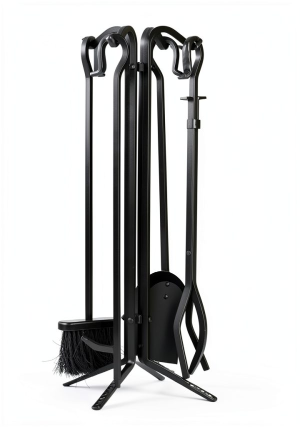 Fireplace Tool Set Uniflame Black Iron Stand-6