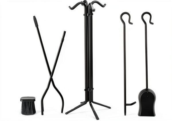 Fireplace Tool Set Uniflame Black Iron Stand-4