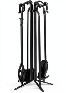 Fireplace Tool Set Uniflame Black Iron Stand-0