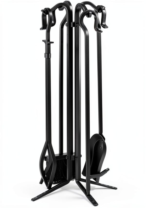 Fireplace Tool Set Uniflame Black Iron Stand-0