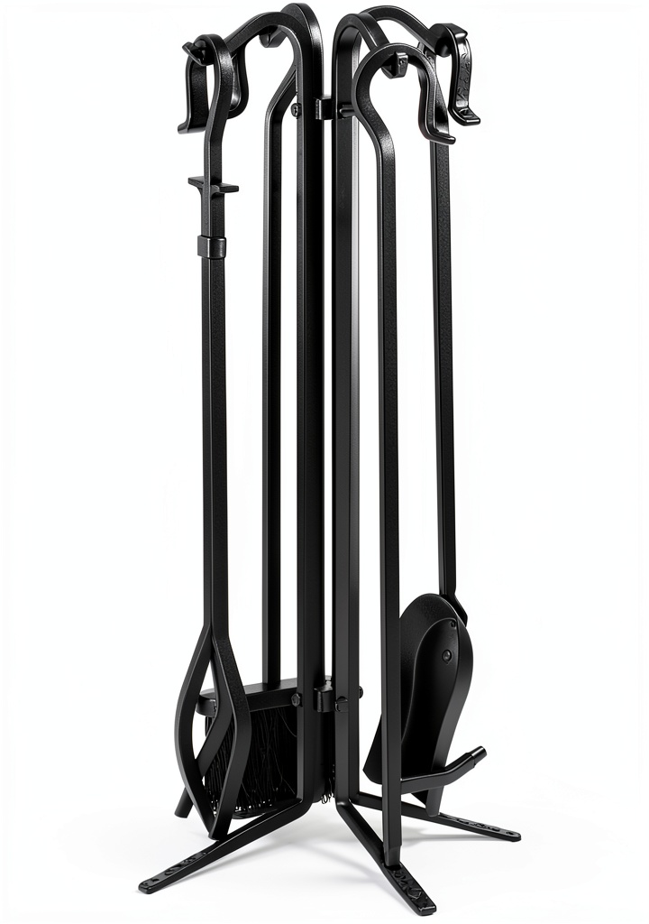 Uniflame fireplace tool set displayed beside a cozy hearth