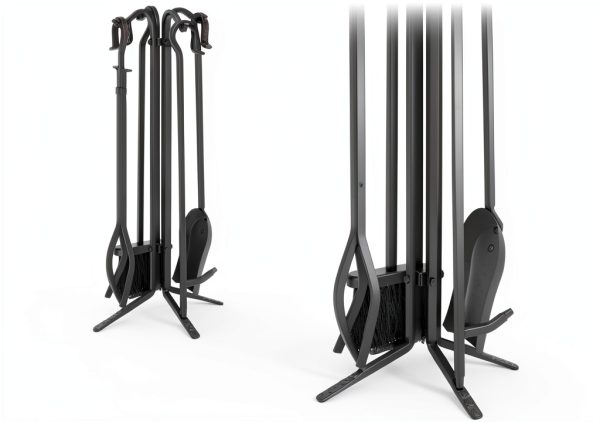 Fireplace Tool Set Uniflame Black Iron Stand-2