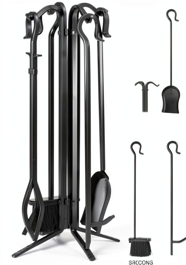 Fireplace Tool Set Uniflame Black Iron Stand-3