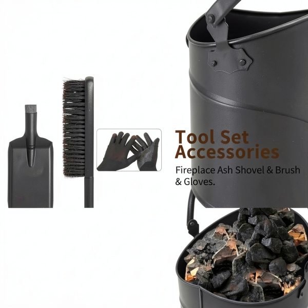 Poofzy Ash Bucket 2.6 Gallon Fireplace Set with Lid, Shovel Broom-3