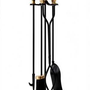 Lichamp 5-in-1 Fireplace Tool Set FTS45BK Wrought Iron with Stand-0
