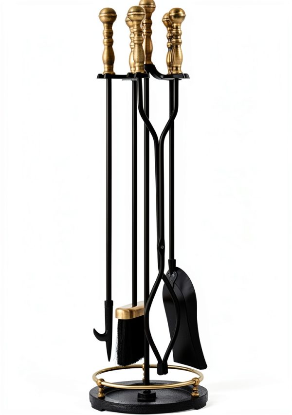 Lichamp 5-in-1 Fireplace Tool Set FTS45BK Wrought Iron with Stand-0