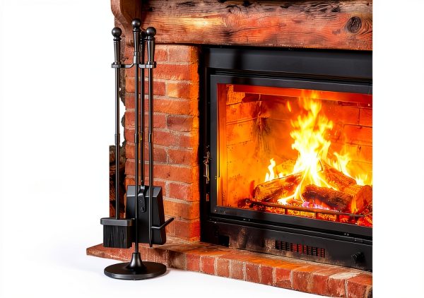 Fire Beauty Fireplace Tool Set 4-Piece Wrought Iron with Ergonomic-0