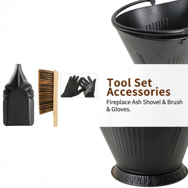 Ash Bucket Poofzy 3.2 Gallon Metal Round Ash Bucket with Lid Black-3