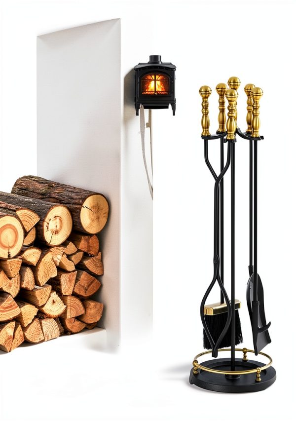 Lichamp 5-in-1 Fireplace Tool Set FTS45BK Wrought Iron with Stand-1
