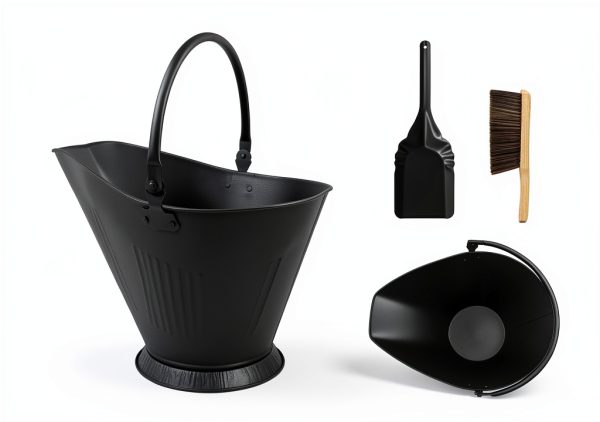 Ash Bucket Poofzy 3.2 Gallon Metal Round Ash Bucket with Lid Black-1