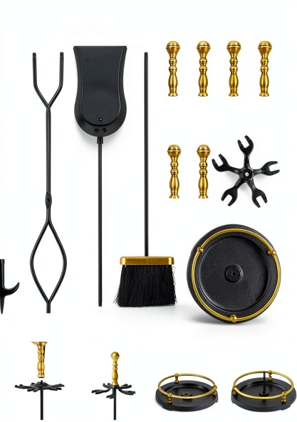 Lichamp 5-in-1 Fireplace Tool Set FTS45BK Wrought Iron with Stand-6