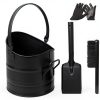 Poofzy Ash Bucket 2.6 Gallon Fireplace Set with Lid, Shovel Broom-0