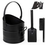 Poofzy Ash Bucket 2.6 Gallon Fireplace Set with Lid, Shovel Broom-0