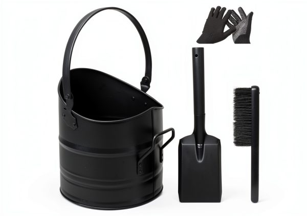 Poofzy Ash Bucket 2.6 Gallon Fireplace Set with Lid, Shovel Broom-0