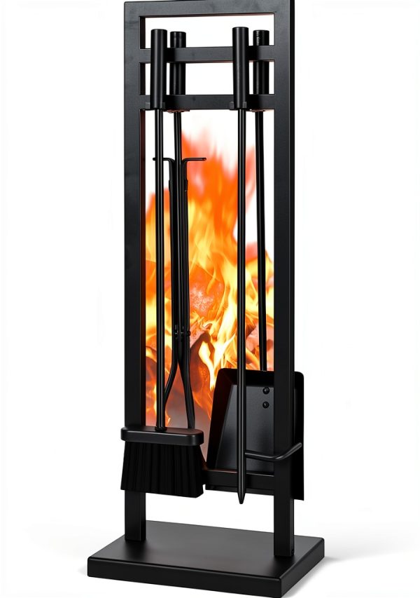 Fireplace Tool Set FEED GARDEN Modern Wrought Iron 5 Piece Black Set-0