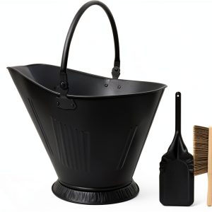 Ash Bucket Poofzy 3.2 Gallon Metal Round Ash Bucket with Lid Black-0