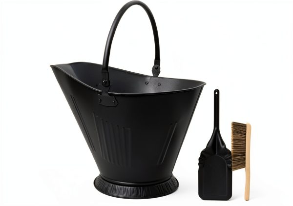 Ash Bucket Poofzy 3.2 Gallon Metal Round Ash Bucket with Lid Black-0
