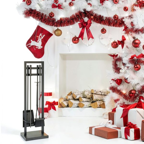 Fireplace Tool Set FEED GARDEN Modern Wrought Iron 5 Piece Black Set-1